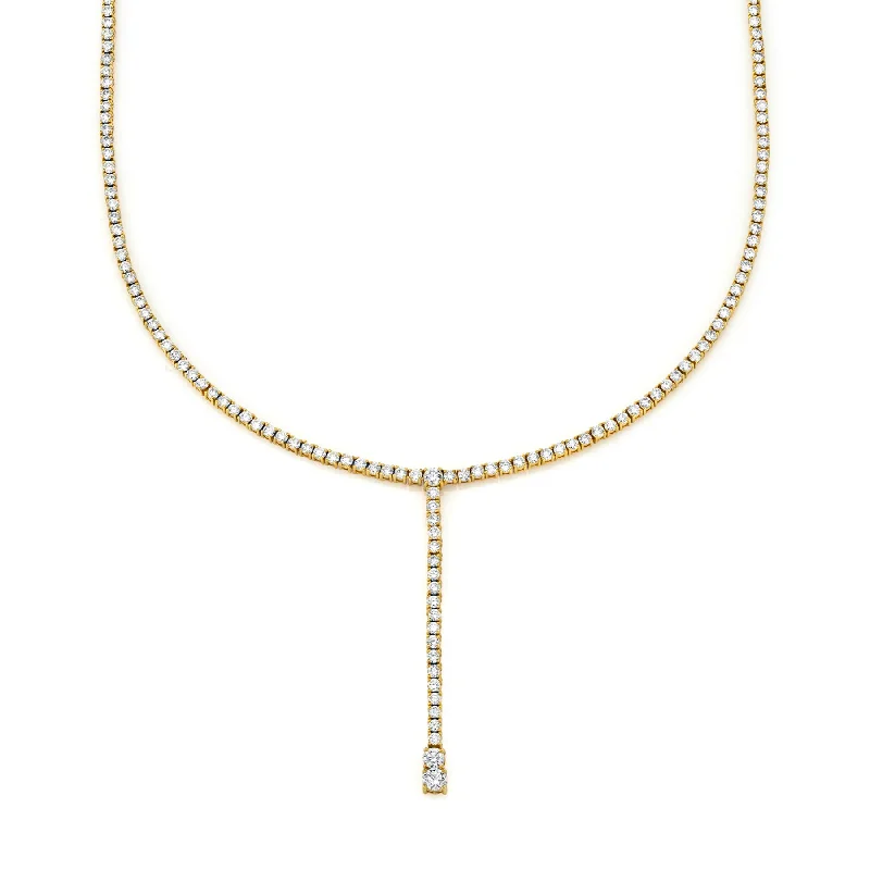 Women’s long chain necklaces-Drop Tennis Necklace - White Diamond / 14k Yellow Gold