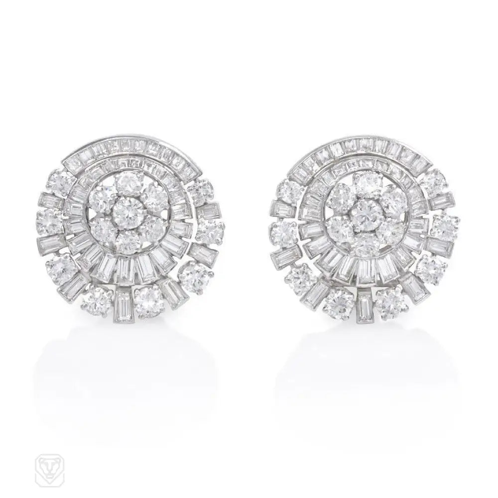 Women’s vintage crystal earrings-Diamond earrings of circular radiating design