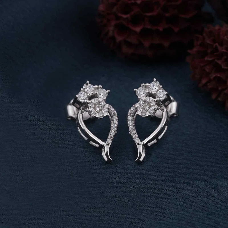 Women’s heart earrings-Silver Open Heart Zircon Stud Earrings