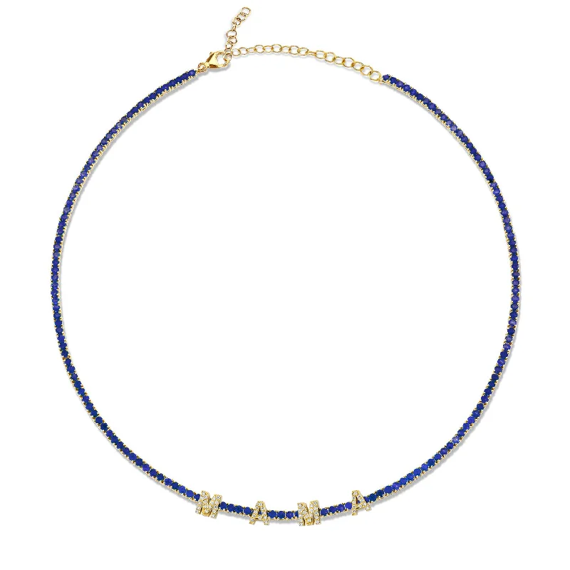 Women’s statement heart necklaces-Perfect Personalized Collar Tennis Necklace - Blue Sapphire / 14k Yellow Gold