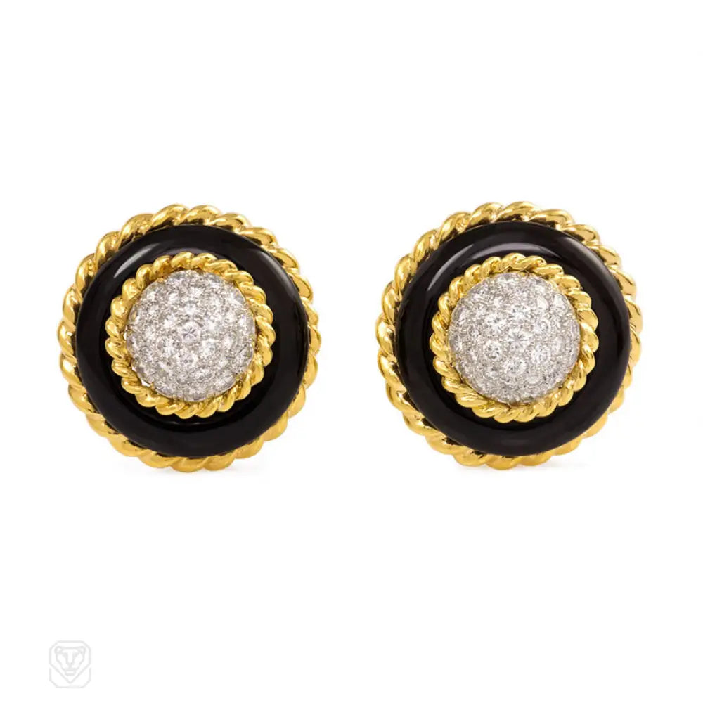 Women’s dangling earrings-Onyx, gold and diamond earrings, Van Cleef & Arpels