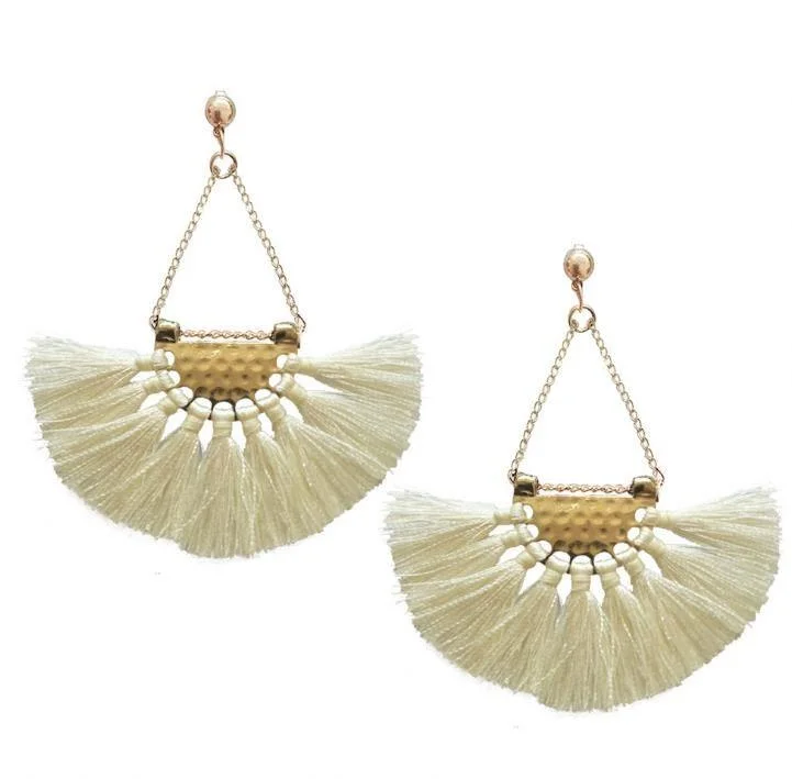 Women’s halo earrings-White Tassel Earrings