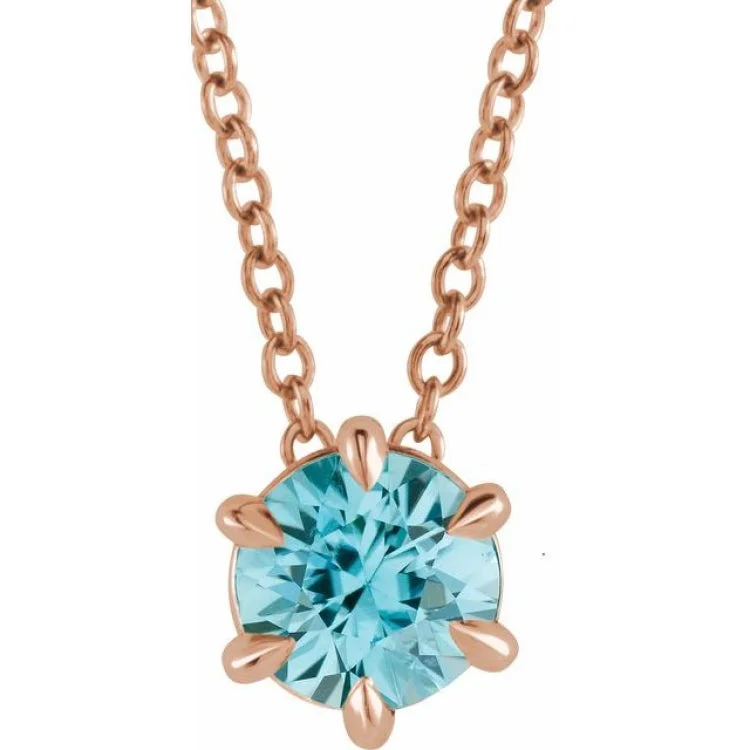 Women’s Swarovski crystal necklaces-14K Rose 6 mm Natural Aquamarine Solitaire 16-18" Necklace