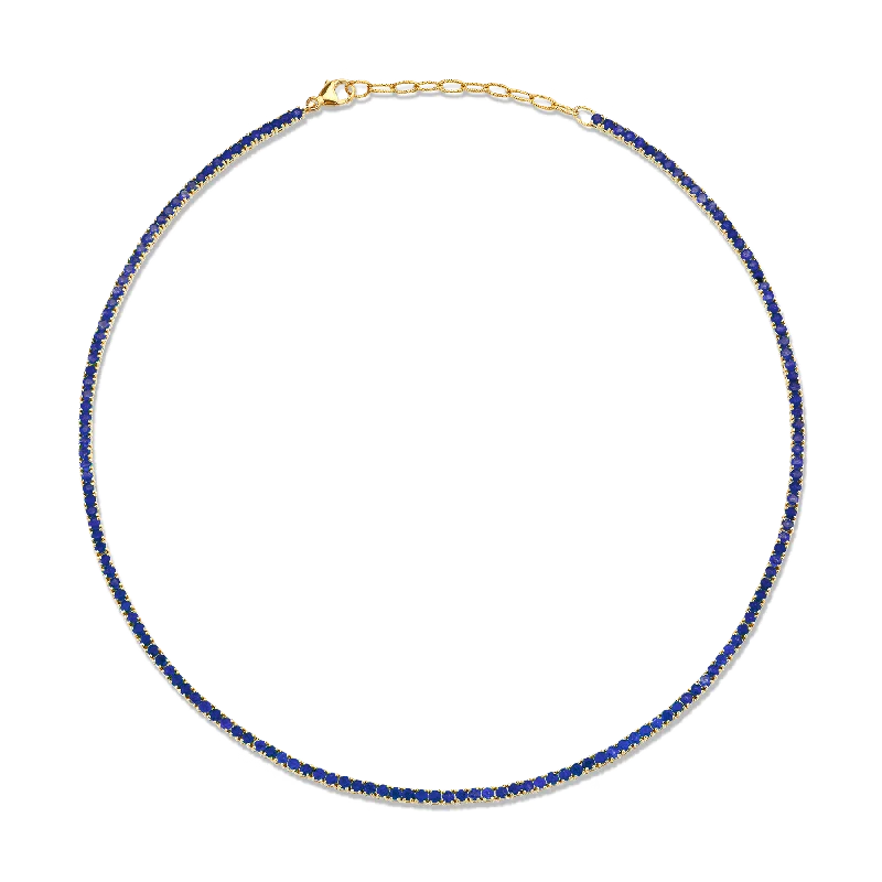 Women’s silver chain necklaces-Perfect Collar Tennis Necklace - Blue Sapphire / 14k Yellow Gold