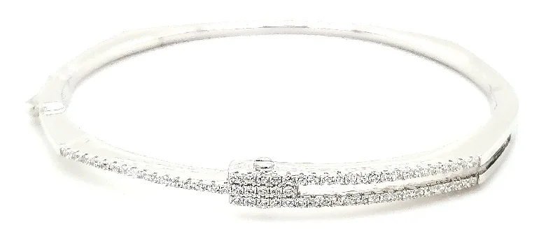 Women’s bridal bangles-MICRO PAVE 925 STERLING SILVER BANGLE RHODIUM PLATING WITH CUBIC ZIRCONIA