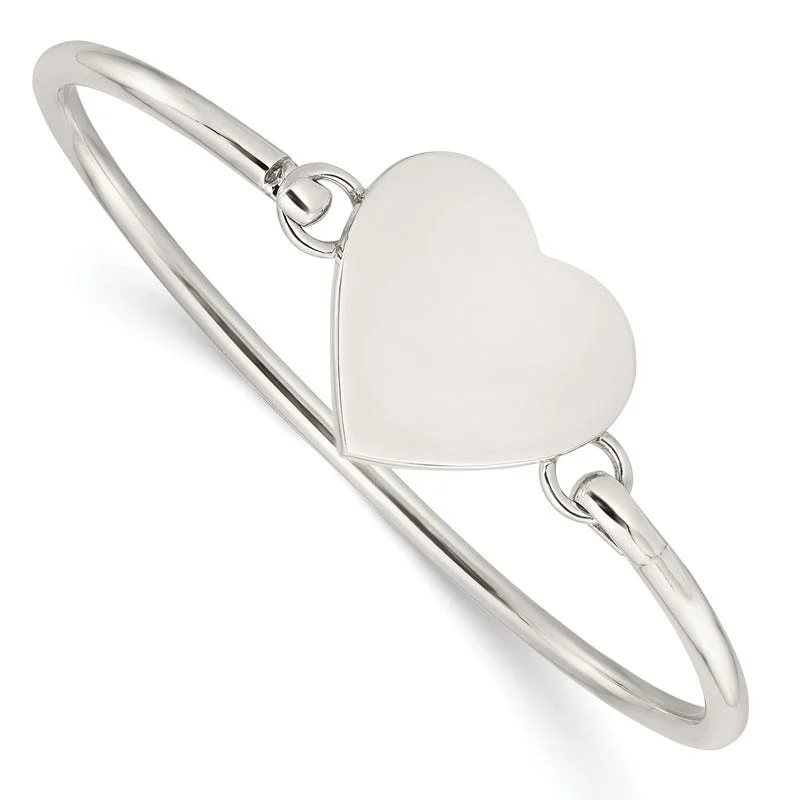 Women’s silver chain bracelets-Sterling Silver Polished Engravable Heart Bangle