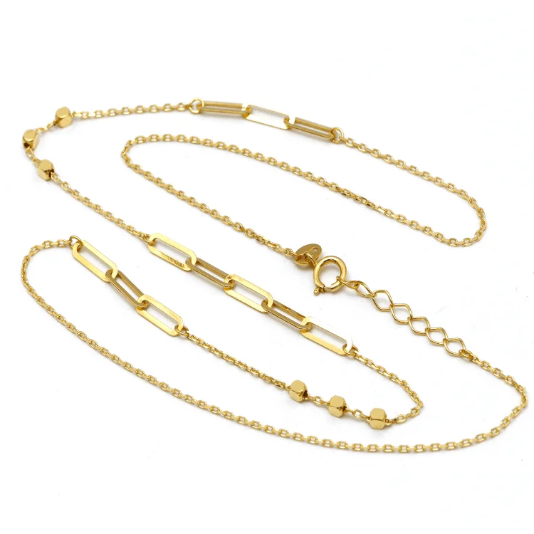 Women’s gold pendant necklaces-Real Gold Paper Clip With Cube Beads Necklace (45 C.M) 7795 N1377