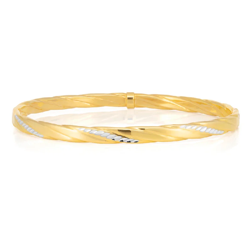 Women’s pearl and diamond bracelets-9ct Gold Filled Diamond Cut Bangle