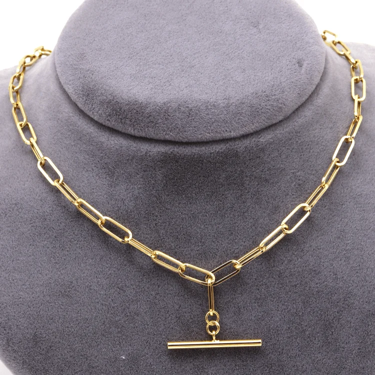 Women’s bridal necklaces-Real Gold Paper Clip With Rod Bar Necklace (45 CM) 1862 N1372