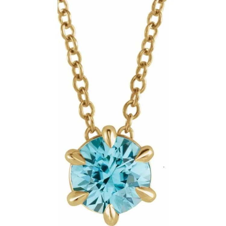 Women’s pendant necklaces-14K Yellow 5 mm Natural Aquamarine Solitaire 16-18" Necklace