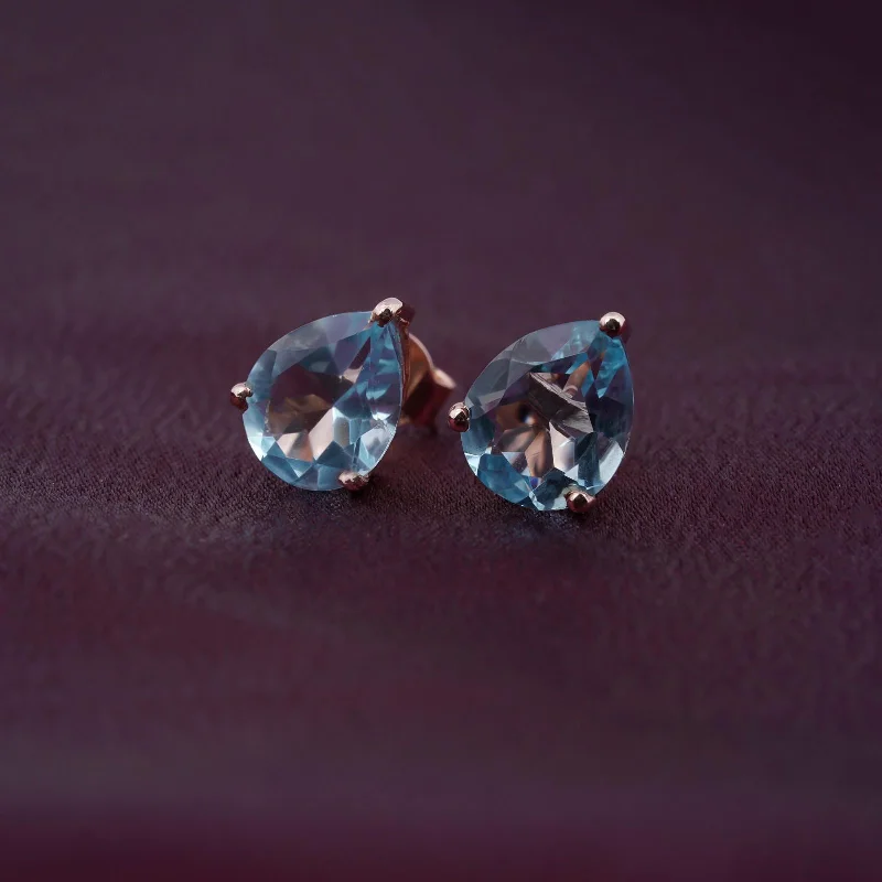 Women’s statement earrings-Rose Gold Teardrop Aqua Stud Earrings