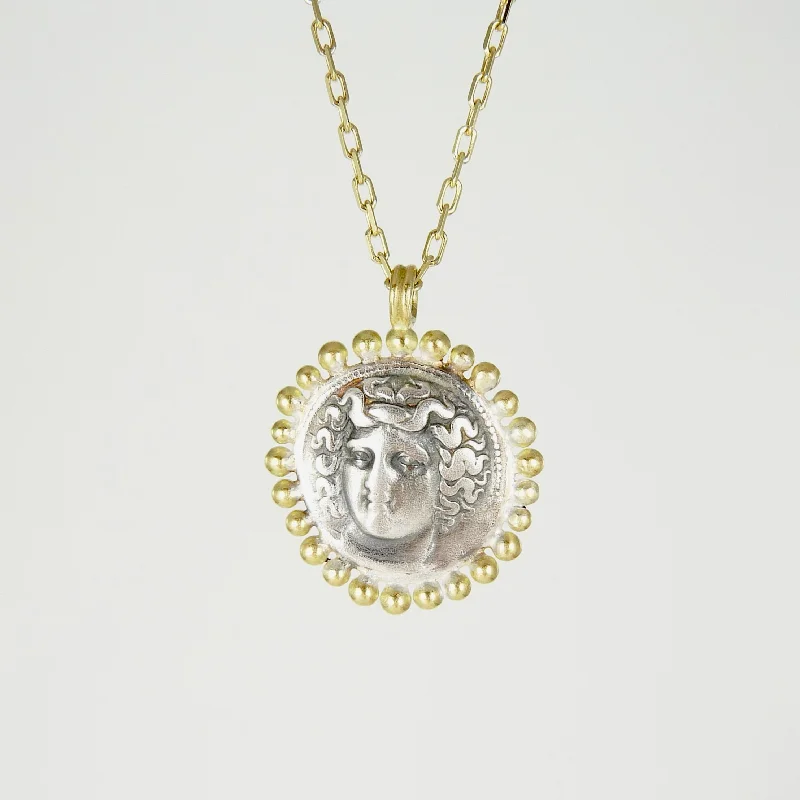 Women’s charm necklaces-Larissa, Water Nymph Necklace with 18ct Gold Granules, Ancient Greek Coin