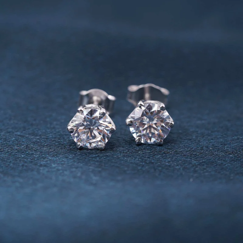 Women’s gold drop earrings-Silver Sparkle White Zircon Stud Earrings