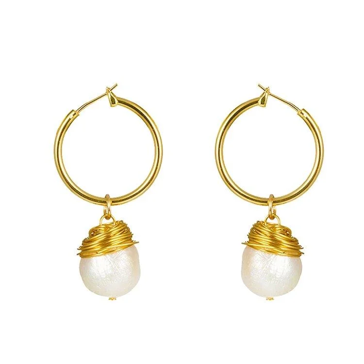 Women’s modern earrings-Small Dangle Earrings with Drop Baroque Freshwater Pearls