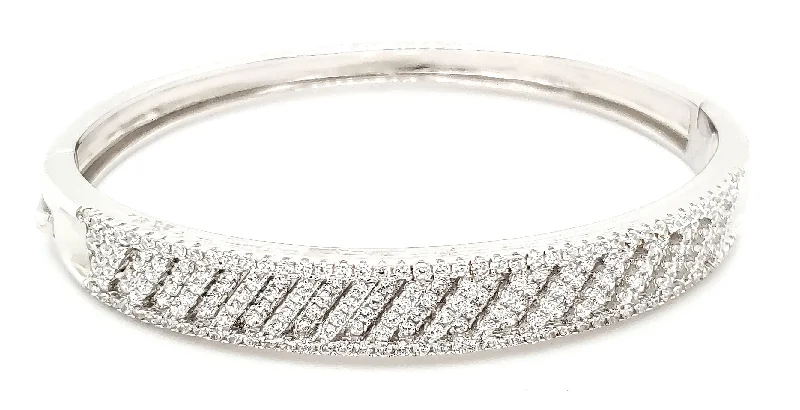 Women’s multi-strand bracelets-Micro Pave 925 Sterling Silver Bangle Rhodium Plating with Cubic Zirconia