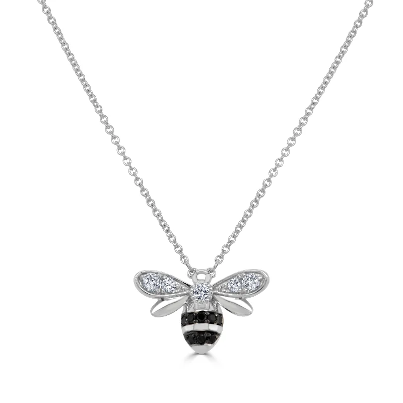 Women’s gemstone bar necklaces-14K Gold Black & White Diamond Bumble Bee Necklace