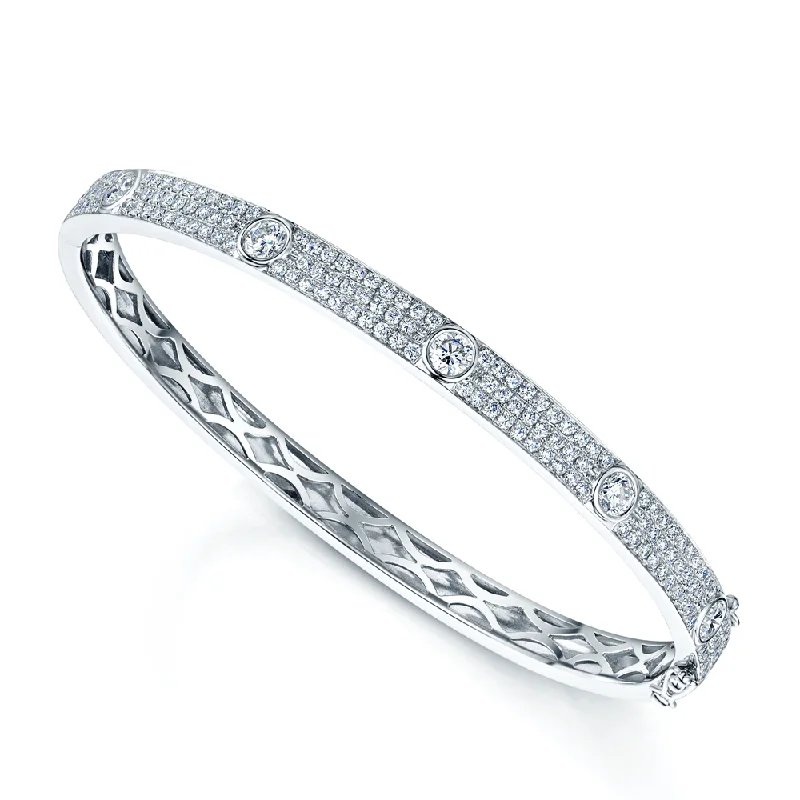 Women’s tennis bracelets-18ct White Gold Diamond Pave Set Bangle