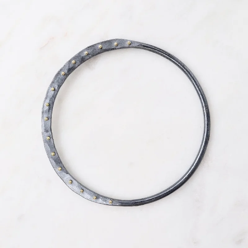 Women’s gold bangles-Crescent Bangle - Oxidized Silver  & 18k Gold Dots