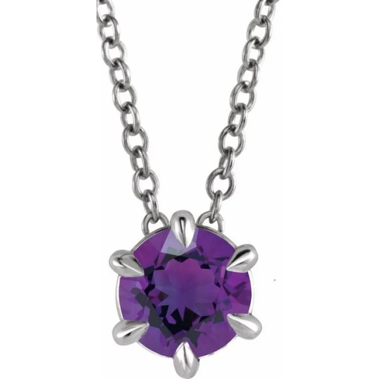 Women’s statement necklaces-Sterling Silver 6 mm Natural Amethyst Solitaire 16-18" Necklace