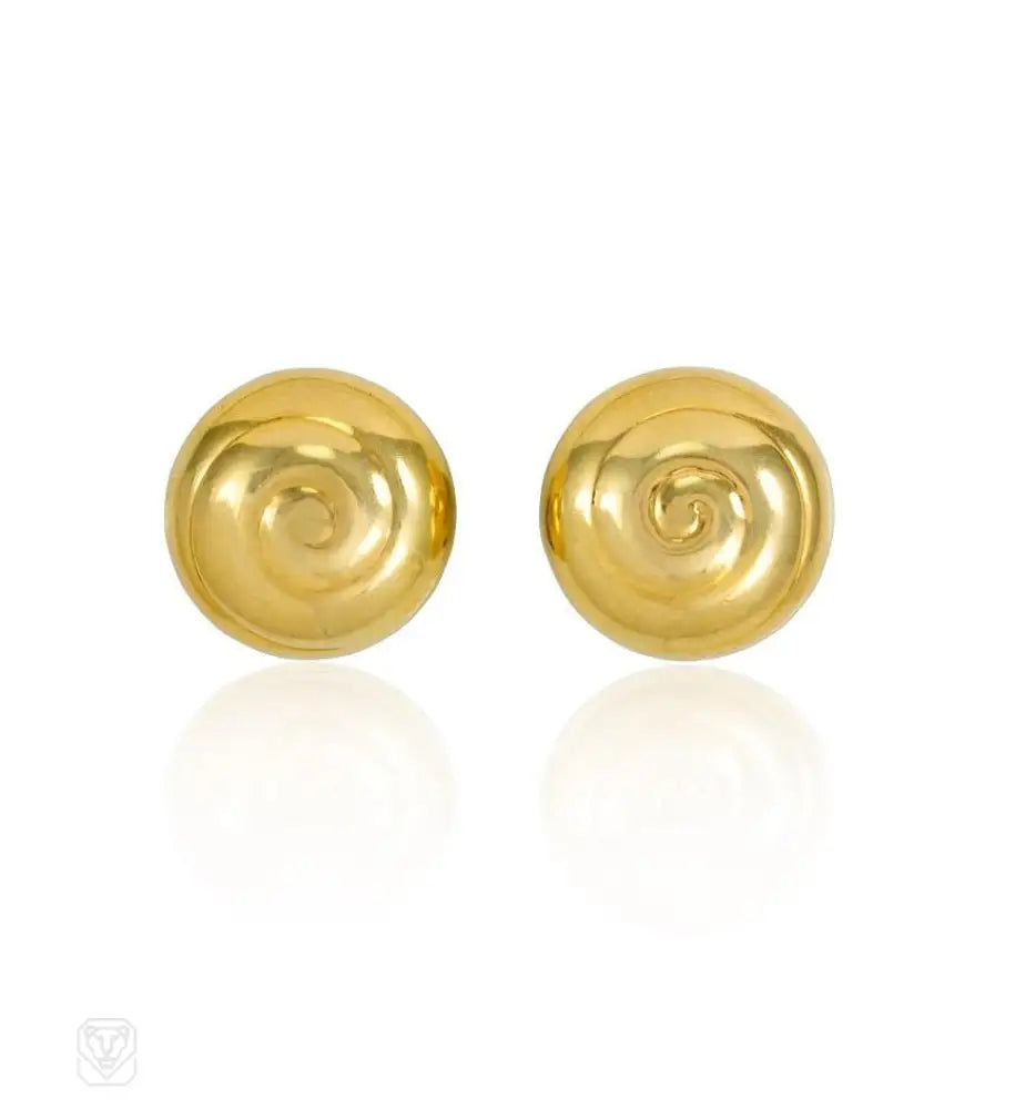 Women’s gemstone earrings-Gold swirl design earrings, Asprey