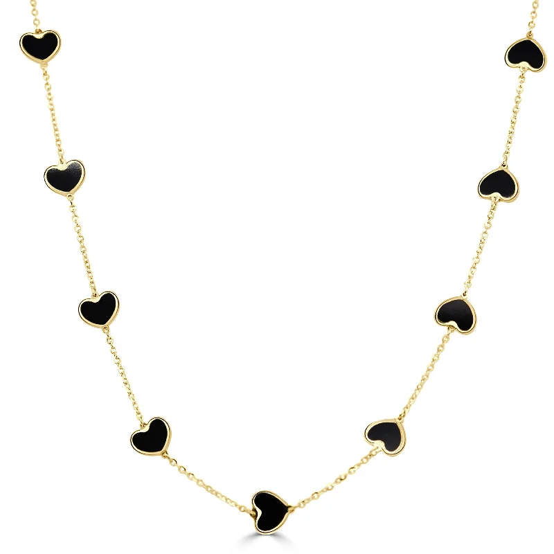 Women’s diamond halo pendant necklaces-14k Gold & Onyx Heart Station Necklace