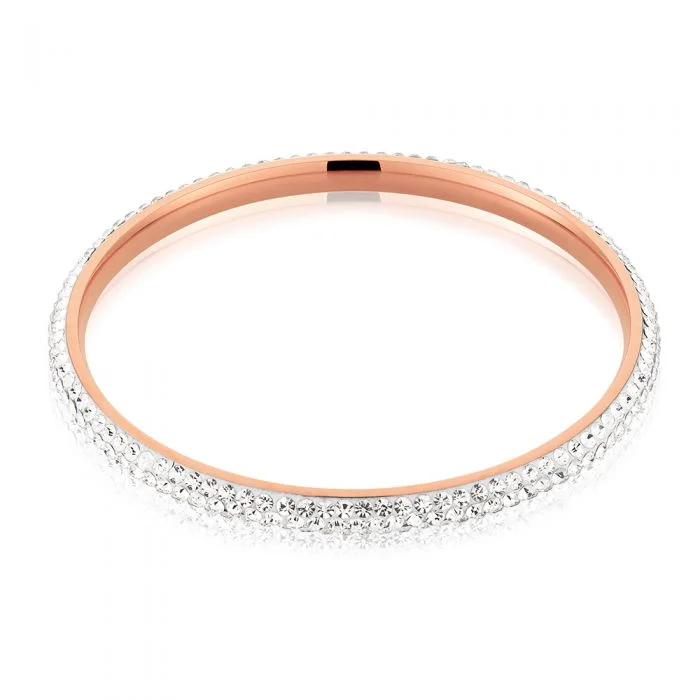 Women’s luxury bracelets-Rose Gold Plated Stainless Steel Crystal Bangle 65mm