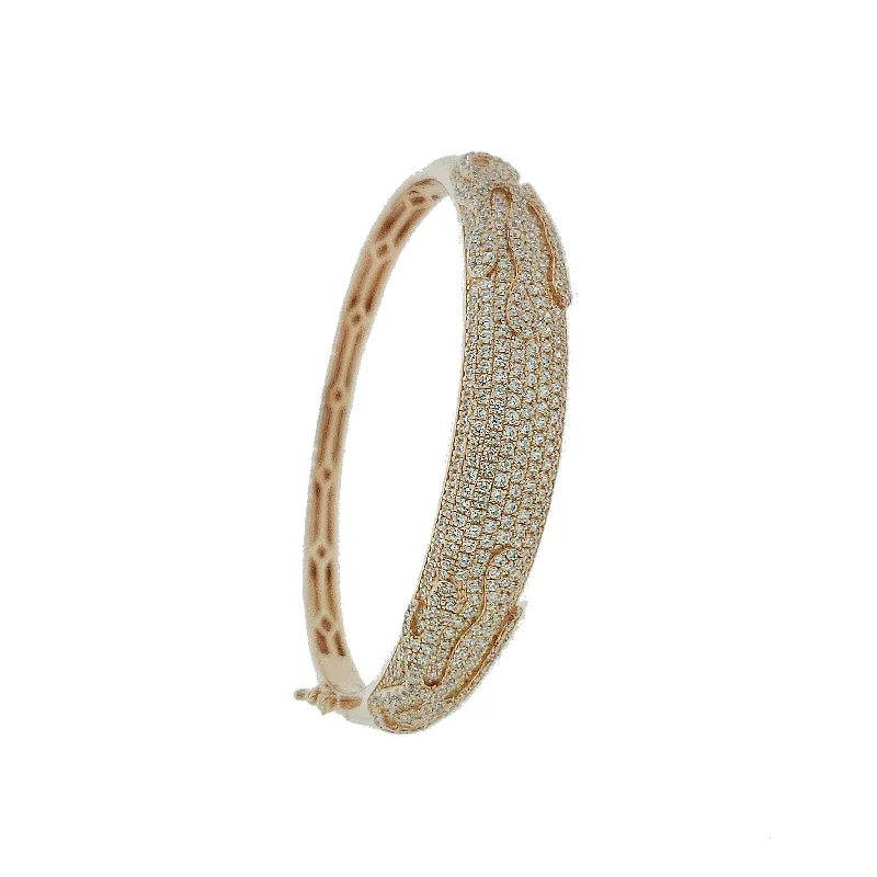 Women’s gold chain bracelets-Micro Pave 925 Sterling Silver Bangle 14K Rose Gold Plating with Cubic Zirconia