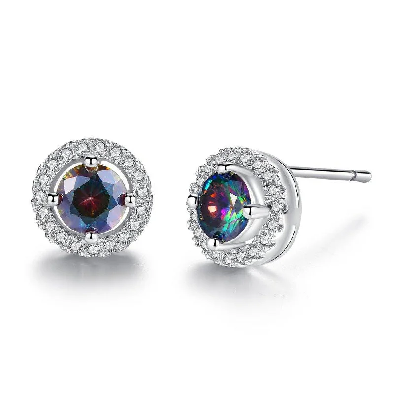 Women’s ear cuffs with crystals-Crystal Halo Topaz Stud Earrings