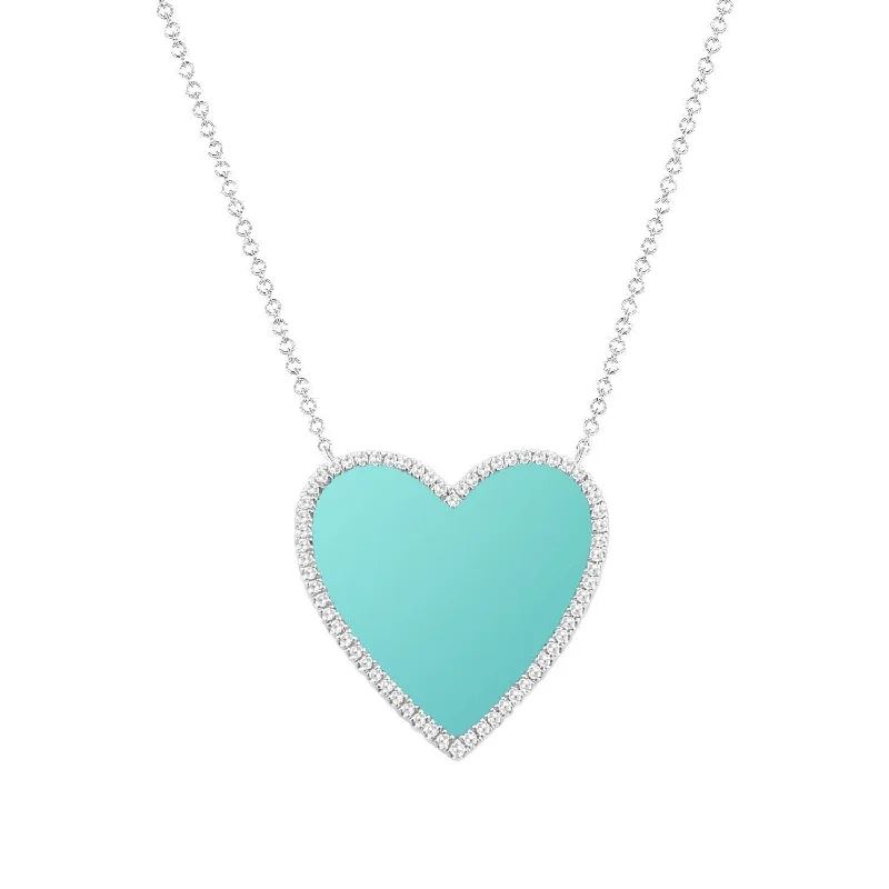 Women’s bridal necklaces-14k Gold Diamond & Turquoise Heart Necklace