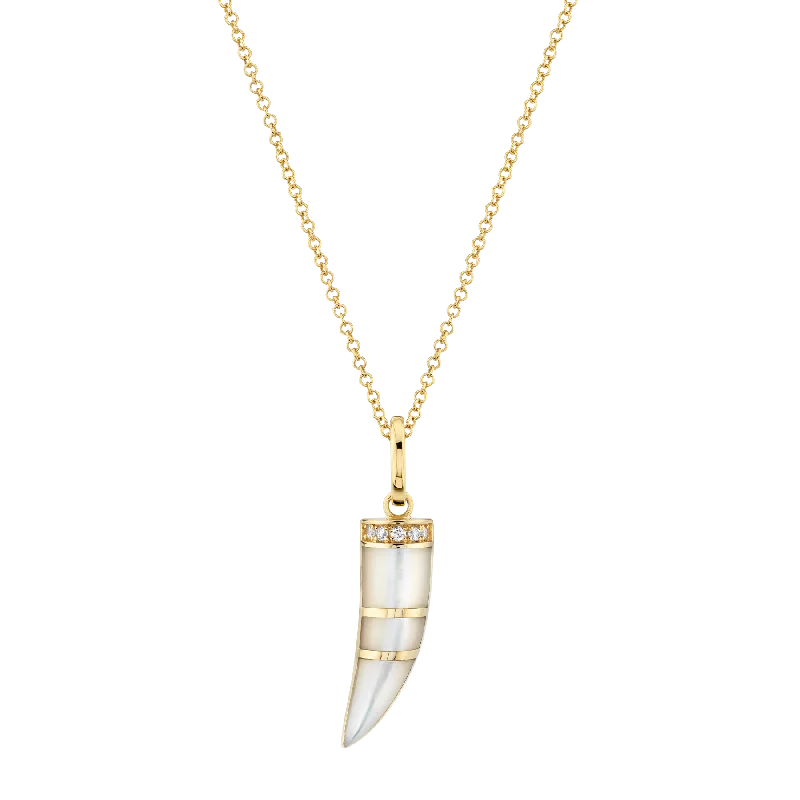 Women’s heart necklaces with diamonds-Horn Pendant - Mother of Pearl / 14k Yellow Gold