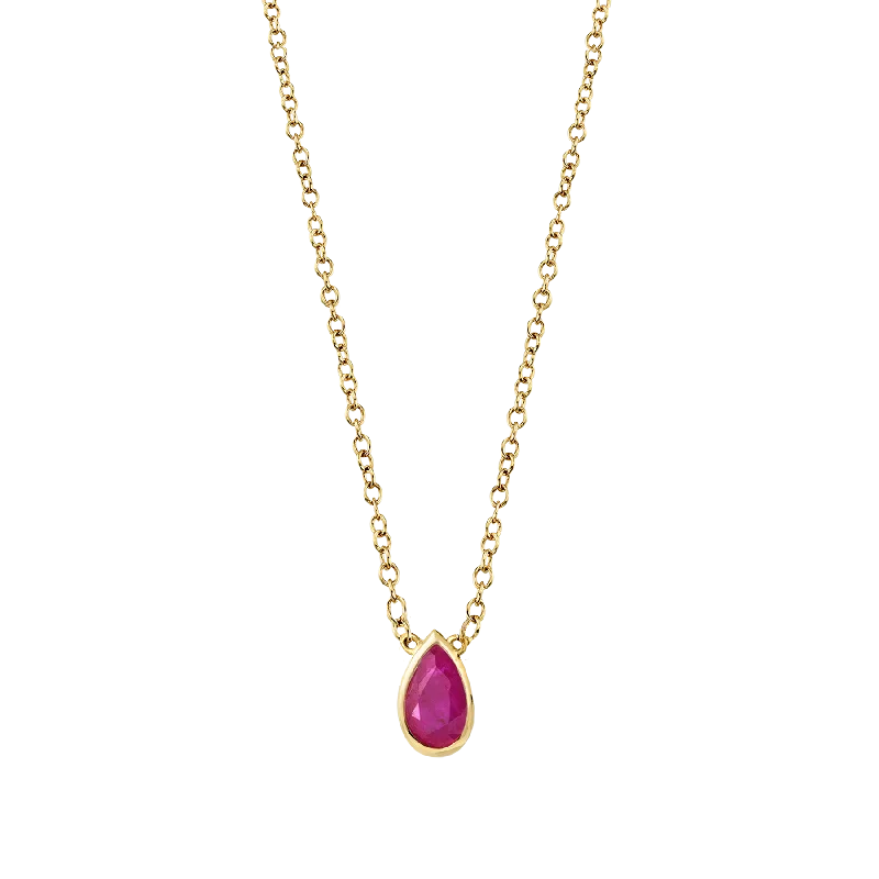 Women’s pendant necklaces-Teardrop Necklace - Ruby / 14k Yellow Gold