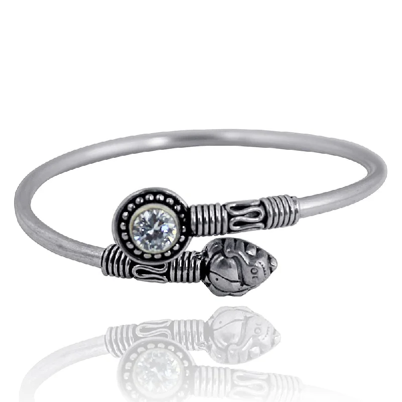 Women’s tennis bracelets-92.5 Silver Ganesha Motif and Zircon Bangle