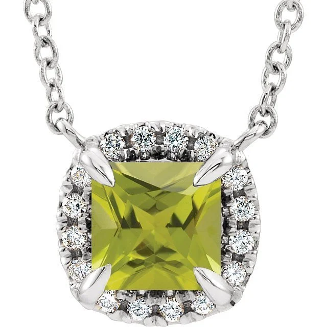 Women’s butterfly pendant necklaces-14KT GOLD 0.40 CT PERIDOT & .06 CTW DIAMOND HALO NECKLACE