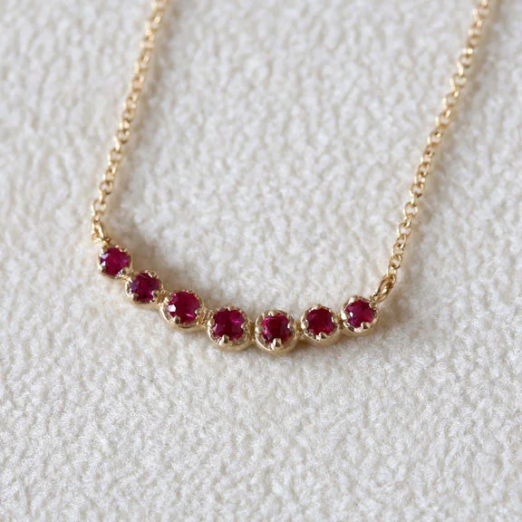 Women’s infinity pendant necklaces-Curved 7 bezel ruby necklace