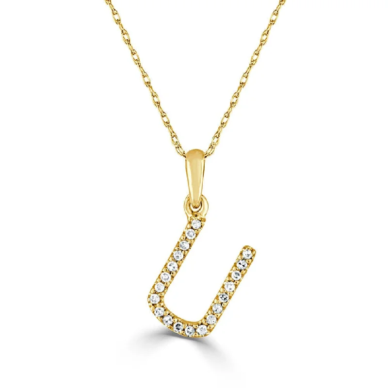 Women’s rose gold necklaces-14k Gold & Diamond Initial Necklace- U