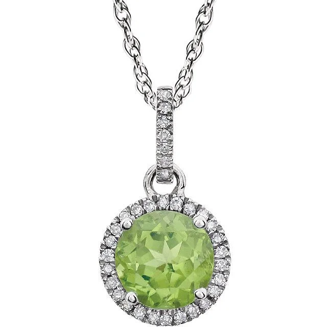 Women’s gemstone necklaces-14KT WHITE GOLD PERIDOT PENDANT & 1/10 CTW DIAMOND 18" NECKLACE