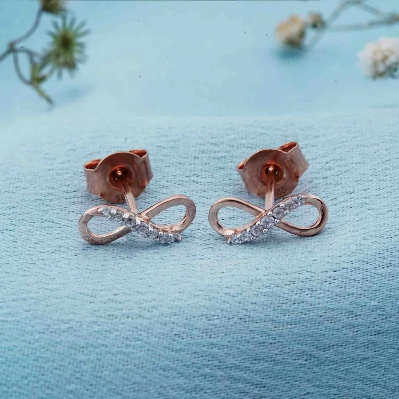 Women’s silver hoop earrings with diamonds-Rose Gold Infinity Stud Earrings