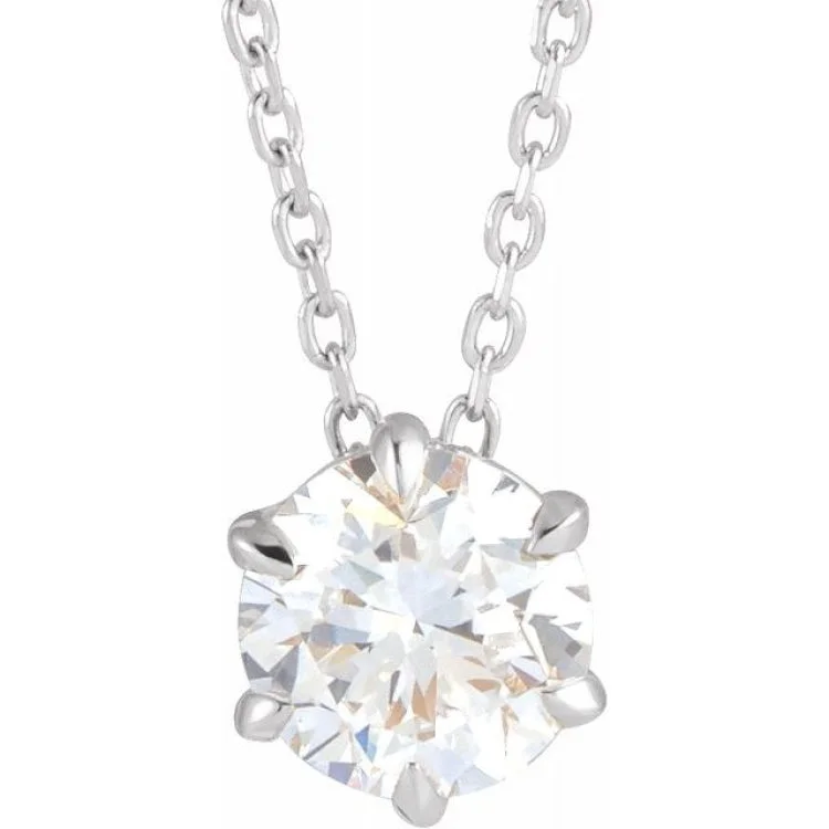 Women’s gold necklaces-14K White 7/8 CT Lab-Grown Diamond Solitaire 16-18" Necklace