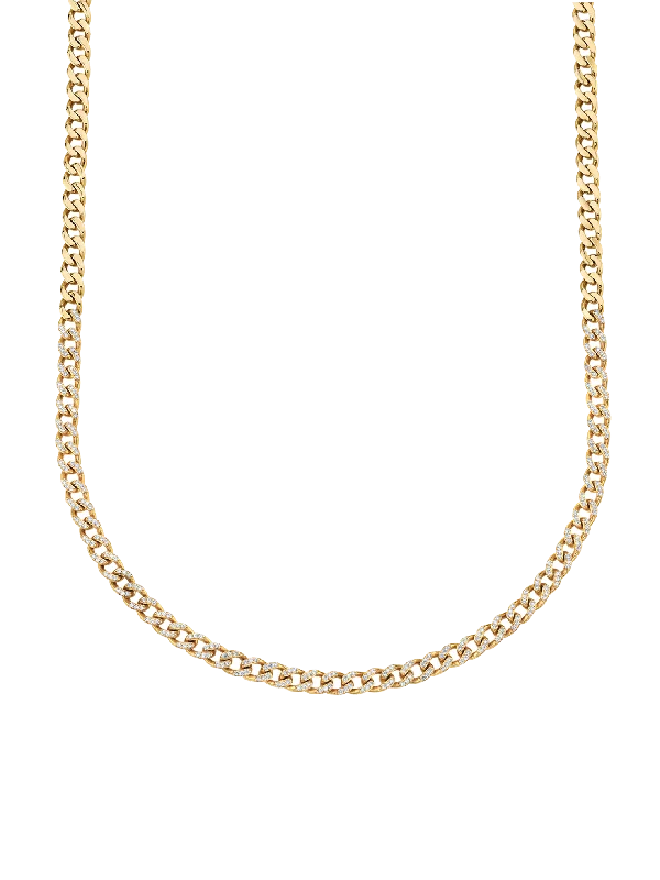 Women’s matching necklace sets-Curb Link Necklace - White Diamond / 14k Yellow Gold