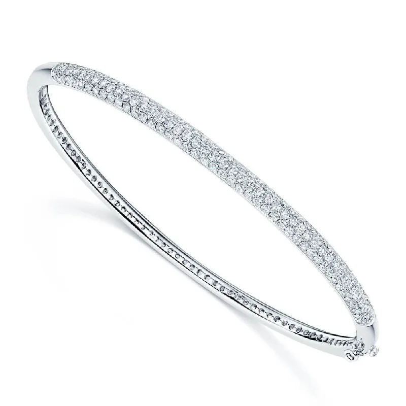 Women’s rose gold bracelets-18ct White Gold Diamond Pave Set Bangle