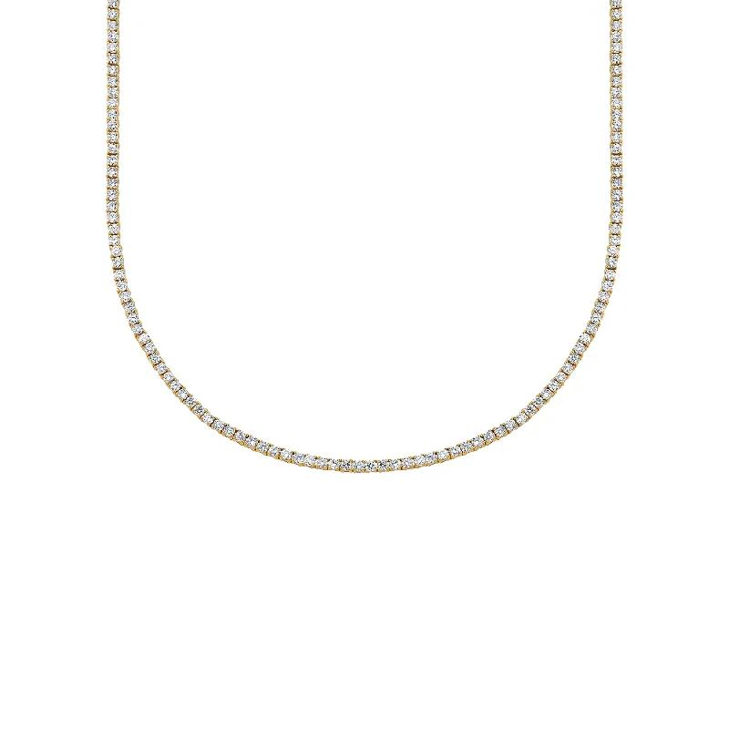 Women’s multi-colored gemstone necklaces-Perfect Collar Tennis Necklace - White Diamond / 14k Yellow Gold