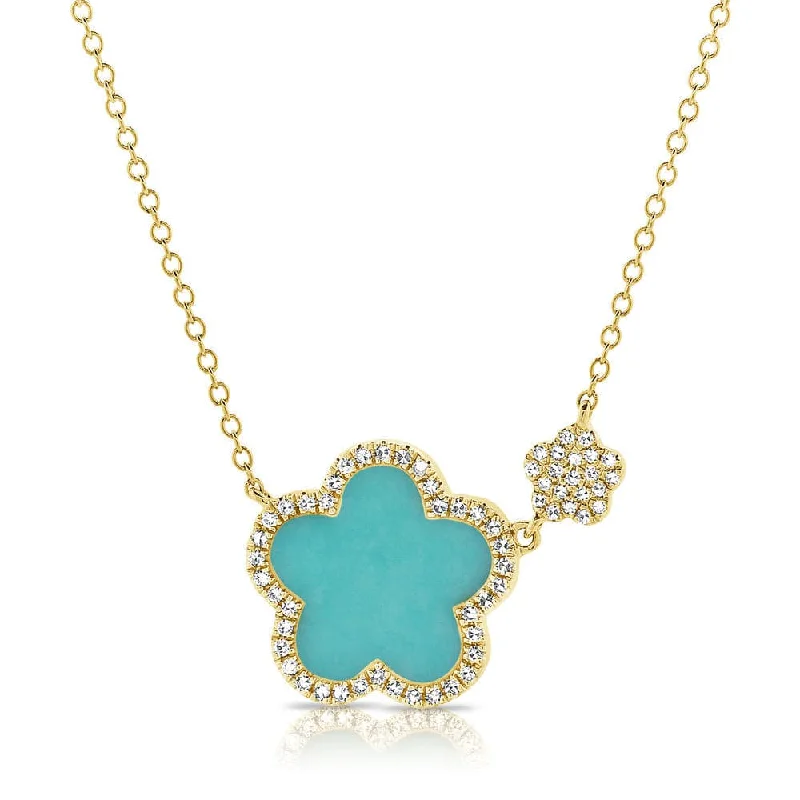 Women’s dainty necklaces-14k Gold & Diamond Turquoise Clover Necklace