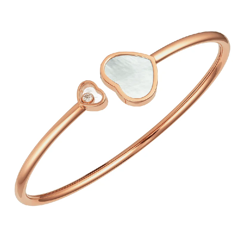 Women’s multi-strand bracelets-18ct Rose Gold Happy Hearts Mother Of Pearl & Diamond Bangle