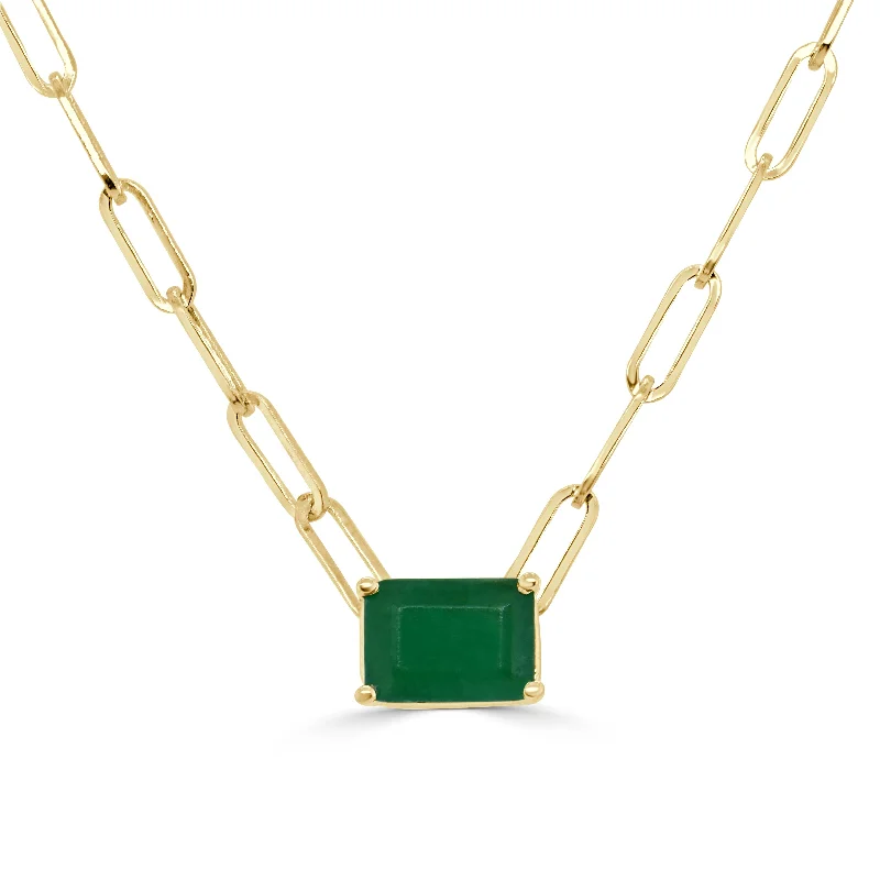 Women’s romantic necklaces-14k Gold & Emerald Paperclip Link Necklace