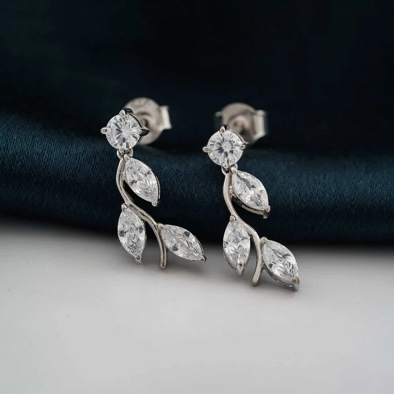 Women’s leaf earrings-Silver Lush Leafy Stud Earrings