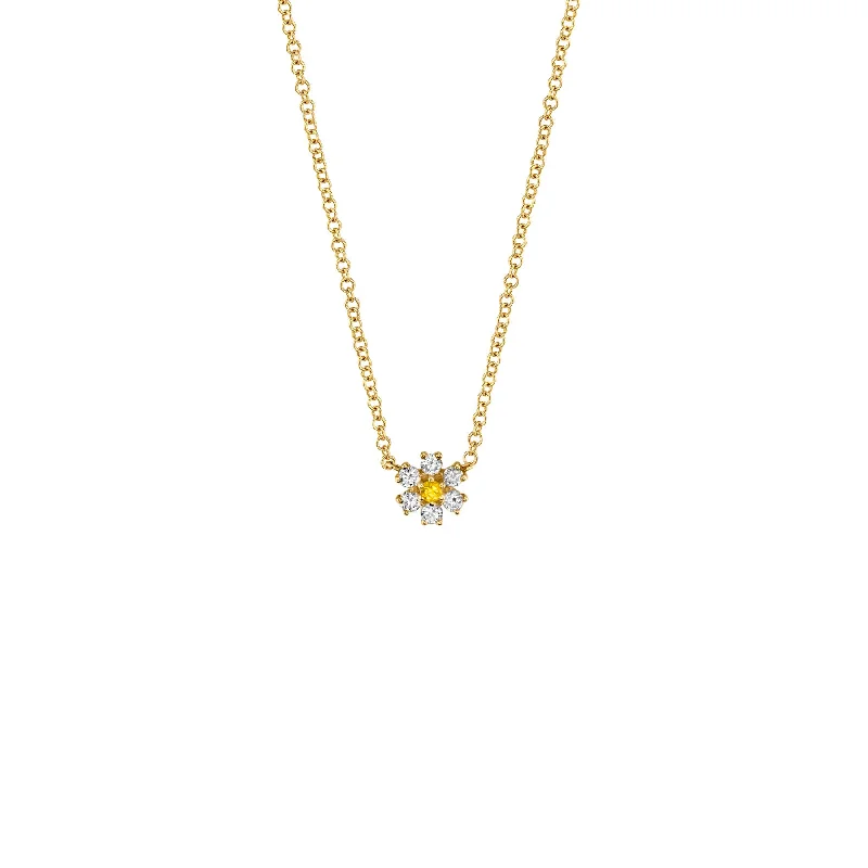 Women’s fine jewelry necklaces-Mini Flower Necklace - White Diamond / 14k Yellow Gold