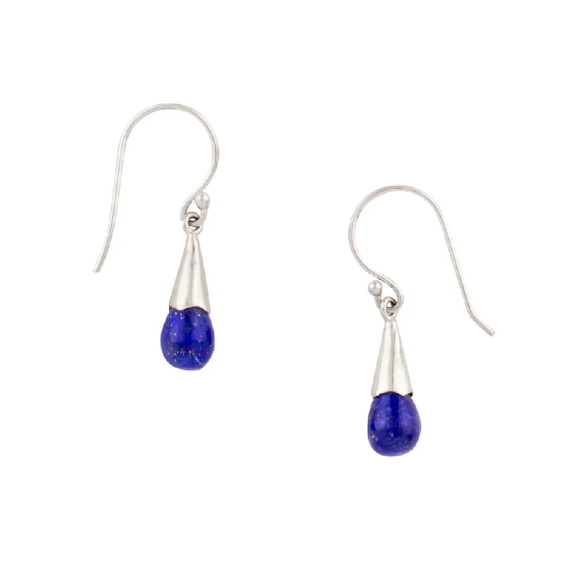 Women’s flower earrings-Capped Stone Drop Earrings in Lapis