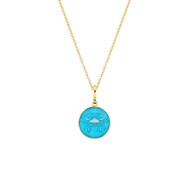 Women’s diamond halo pendant necklaces-Enamel Zodiac Pendant - Blue Enamel / 14k Yellow Gold