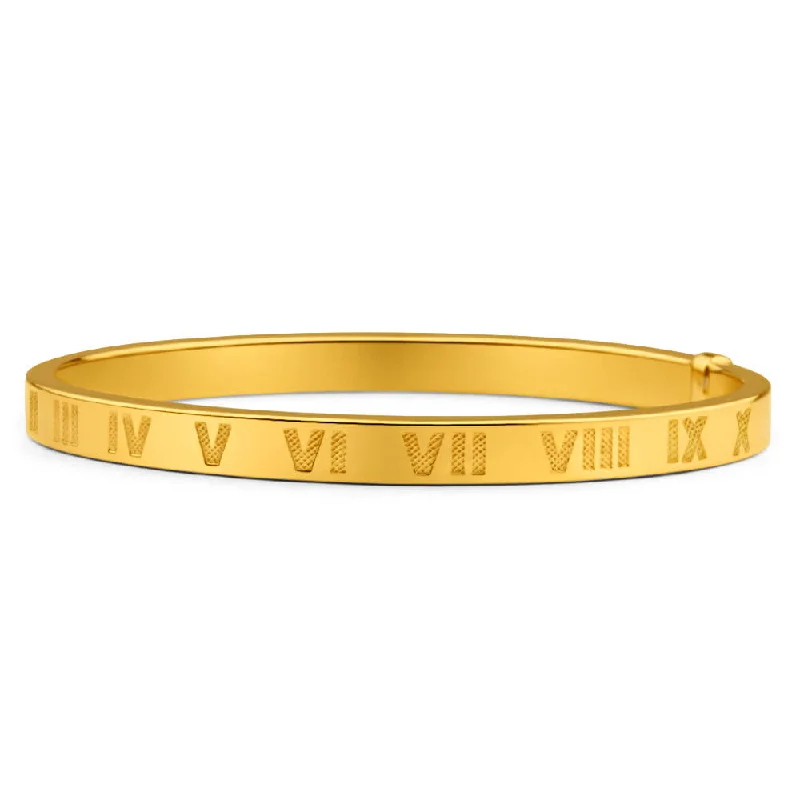 Women’s gold bangles with diamonds-9ct Yellow Gold Silver with Roman Numeral Filled Bangle 65mm wide