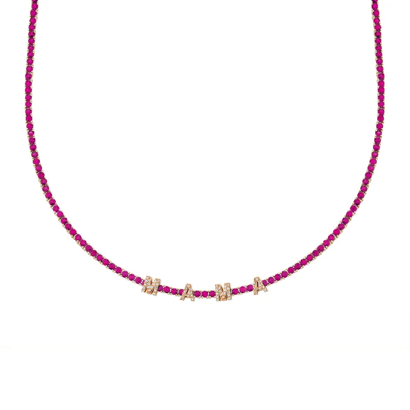 Women’s rainbow gemstone necklaces-Perfect Personalized Collar Tennis Necklace - Ruby / 14k Rose Gold